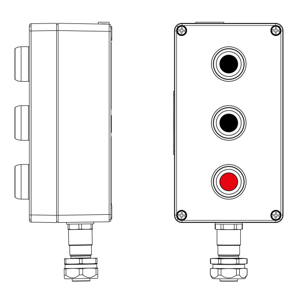 DKC Взрывозащищенный пост управления из алюминия CPE-A-14-(2xP1B(11)-1xP1R(11))-1xKAEPM2MHK-20(C)1Ex d e IIC Т5 Gb / Ex tb IIIC T95°C Db IP66