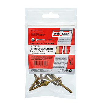 Tech-Krep Саморез ШУж 6,0х30 пот. гол. (9 шт) - пакет 136375