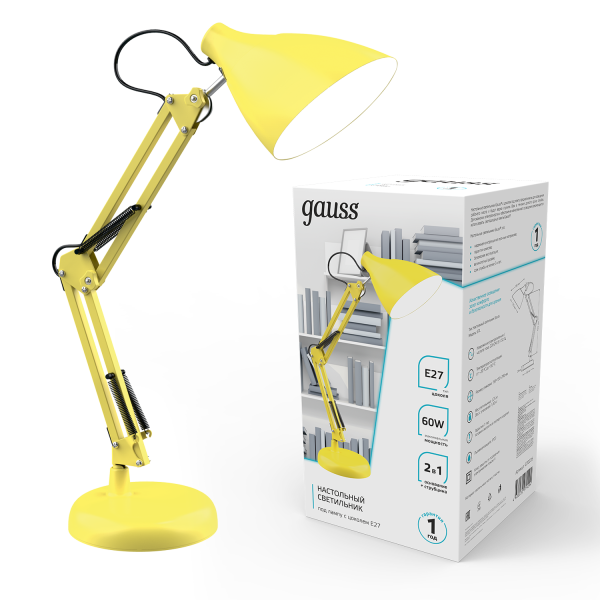 Купить Gauss Светильник настольный модель GTL003 60W 220-240V E27 желтый струбцина и основание 1/12 GT0035