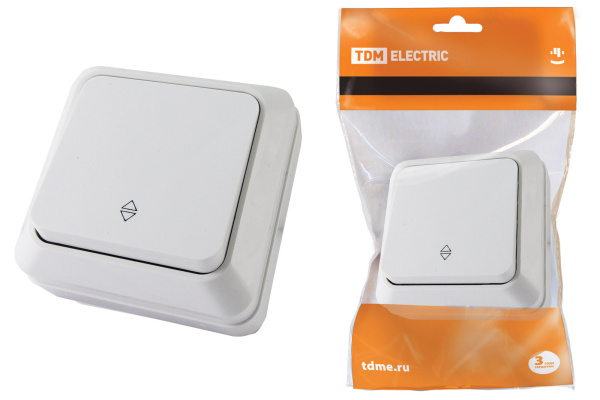 TDM Переключатель на 2 направления 1-кл. открытой установки IP20 10А, белый "Ладога" SQ1801-0005