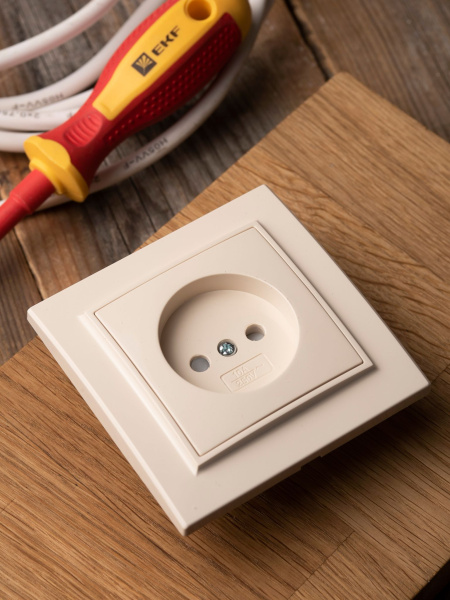 Купить EKF Basic Минск Бежевый Розетка б/з, со шторками, 10 А, СП