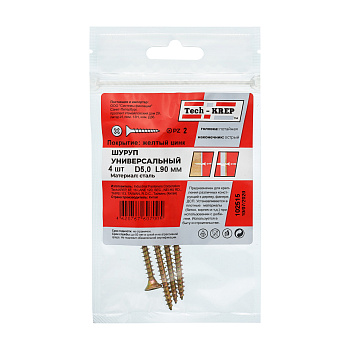 Tech-Krep Саморез ШУж 5,0х90 пот. гол. (4 шт) - пакет 102515