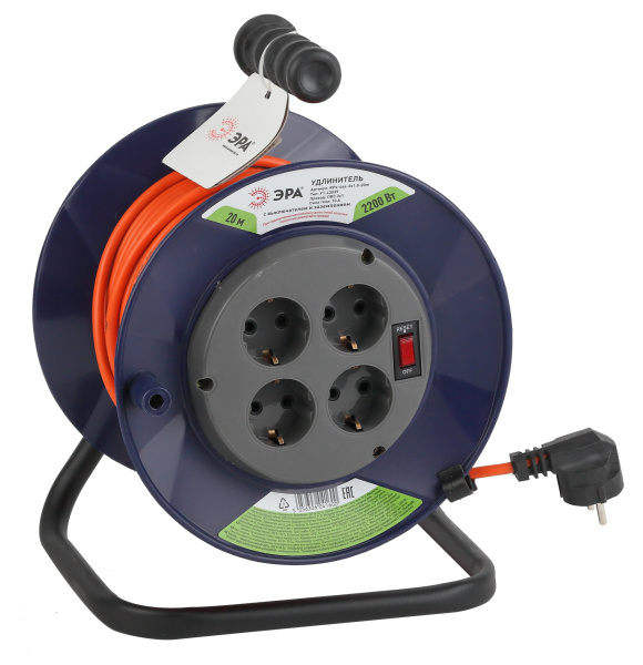 ЭРА RPx-4es-3х1.0-20m Удлинитель силовой на пластиковой катушке c/з 4 гн 20м ПВС 3х1