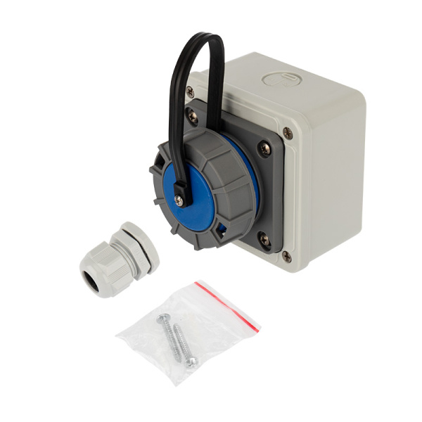 Розетка настенная влагозащищенная с крышкой 16 А, 2Р+РЕ, IP68 Rexant 111-125