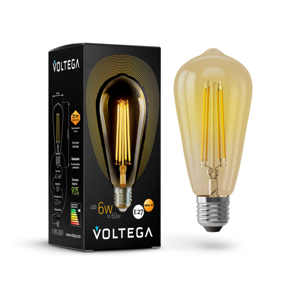 Voltega VG10-ST64Gwarm6W Колба ST64 GOLD 6W Е27 2800К 5526