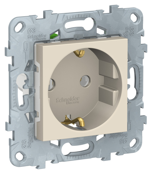 Купить SE Unica New Беж Розетка с/з без шторок, с быстрозажимными клеммами16А, 250В NU505644