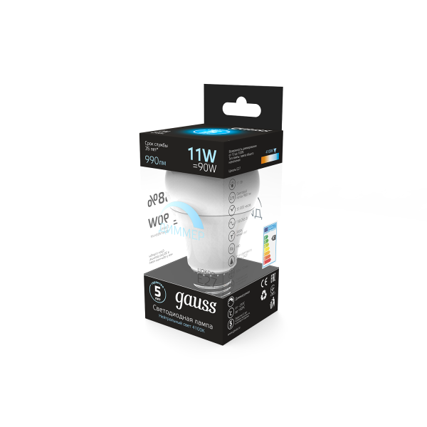 Купить Gauss Лампа A60 11W 990lm 4100К E27 диммируемая LED 102502211-D