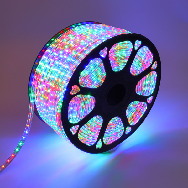 REXANT LED лента 220В, 10*7 мм, IP65, SMD 2835, 60 LED/m RGYB (МУЛЬТИ), бухта 100 м 142-609
