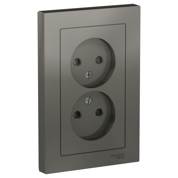 Systeme Electric AtlasDesign Сталь Розетка б/з двойная, со шторками,16А, в сборе