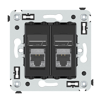DKC Компьютерная розетка RJ-45 в стену, кат.6 экранированная двойная,"Avanti", "Черный матовый"