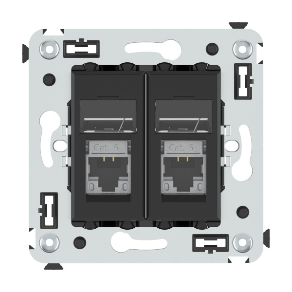 DKC Компьютерная розетка RJ-45 в стену, кат.6 экранированная двойная,"Avanti", "Черный матовый"