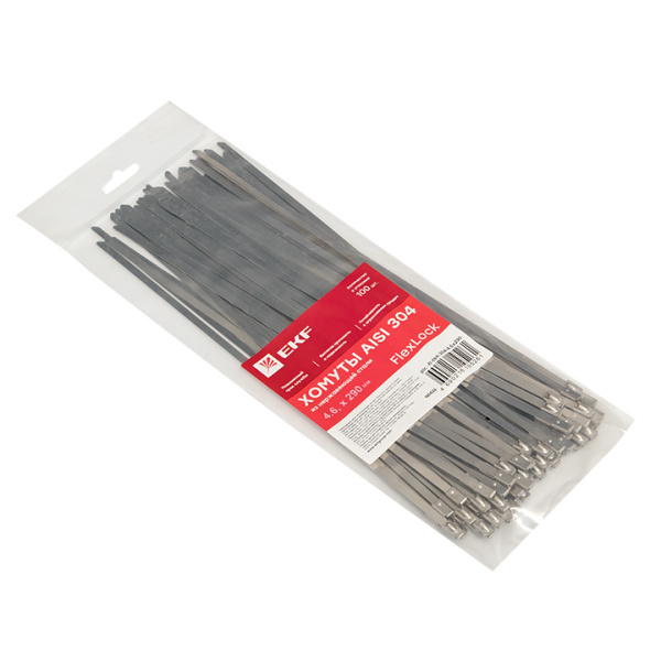 Купить EKF PROxima Хомут AISI 304 из нержавеющей стали, 4.6x290 (100 шт.) FlexLock