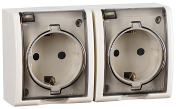 Simon 15 Aqua Бежевая Розетка 2-ая с/з с крышкой наружная, IP54 1594433-031