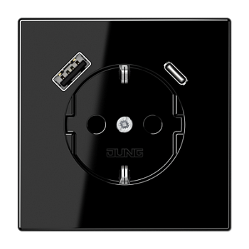 JUNG SCHUKO Черный Розетка с USB-зарядным устройством, тип A + тип С; термопласт LS1520-15CASW