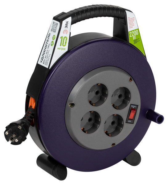 ЭРА Удлинитель силовой BPx-4e-3x1-10m в закрытом корпусе с заземлением с выключателем 4 розетки 10м ПВС 3x1мм2 10А