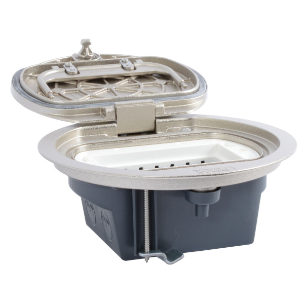 Купить Legrand Коробка напольная круглая IP 66 c откидной крышкой 4 модуля нержавеющая сталь 088064