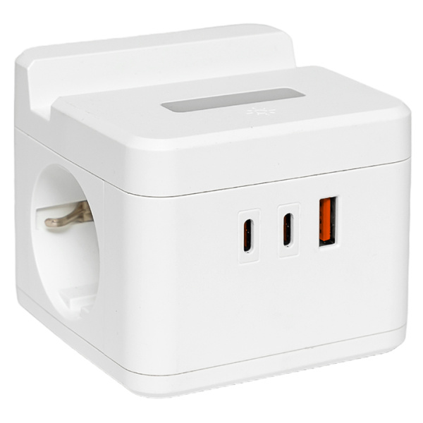 EKF Удлинитель "Куб" 2 гнезда USB + 2Type C с быстрой зарядкой, подставкой под телефон и ночником 1,3 метра 1мм2