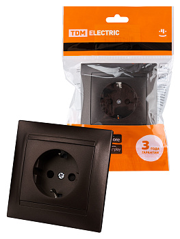 TDM Розетка 2П+З 16А 250В с защ. шт. шоколад "Лама" SQ1815-0511