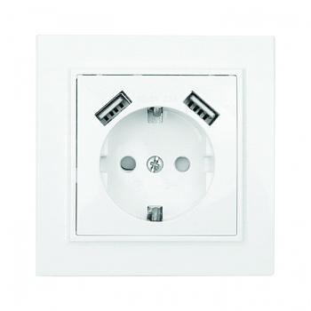EKF Basic Минск Белый Розетка с/з, со шторками, 16А, с 2 USB 2,1А, СП