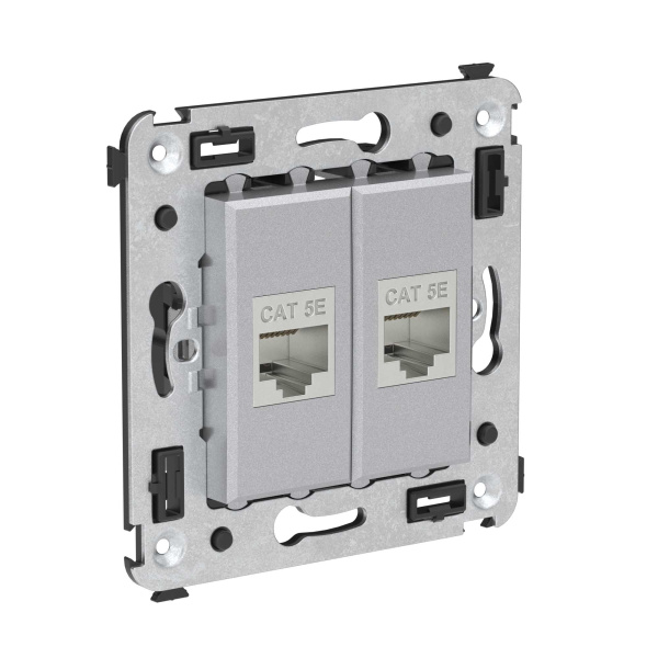 Купить DKC Компьютерная розетка RJ-45 без шторки в стену, кат.5e двойная экранированная, "Avanti", "Закаленная сталь"