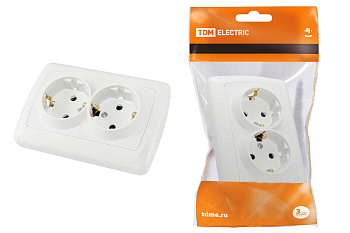 TDM Розетка двойная 2П+3 16А 250В белая "Онега" SQ1805-0018