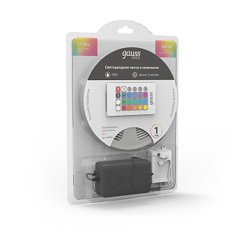 Gauss Лента Basic в комплекте 12V 12W/m 780lm/m RGB IP65 LED 5m 1/50 BT072