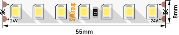 SWG Лента светодиодная ПРО 2835, 126 LED/м, 13 Вт/м, 24В , IP20, Цвет: Холодный белый 005852
