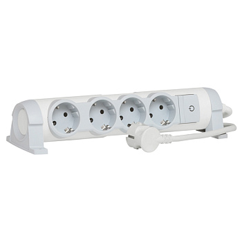 Legrand Комфорт Бело-серый Удлинитель 4x2К+З с выкл., кабель 1,5м, фиксир. поворотный блок, возможно крепление к стене 694626