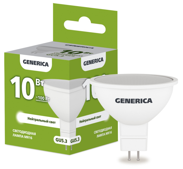 IEK GENERICA Лампа LED MR16 софит 10Вт 230В 4000К GU5.3 LL-MR16-10-230-40-GU5-G