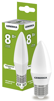 IEK GENERICA Лампа LED C35 свеча 8Вт 230В 4000К E27 LL-C35-08-230-40-E27-G