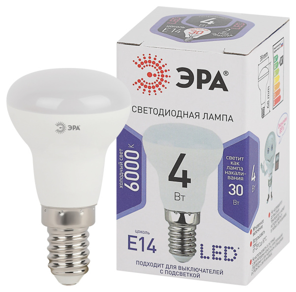 ЭРА LED R39-4W-860-E14 (диод, рефлектор, 4Вт, холод, E14), (10/100/5600)