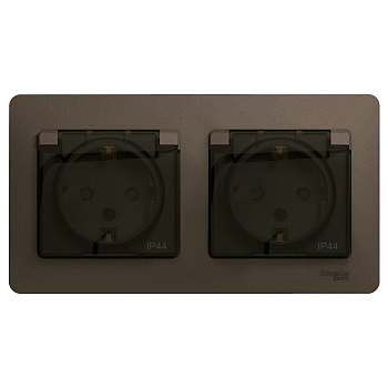 Systeme Electric Glossa Шоколад Розетка 2-ая с/з, со шторками, в сборе, IP44