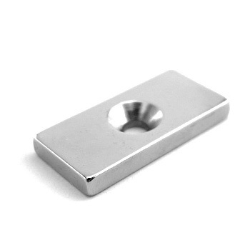 Неодимовый магнитный прямоугольник 20х10х3 мм с зенковкой 6,5х3 мм (упаковка 2 шт.) Rexant 72-3702
