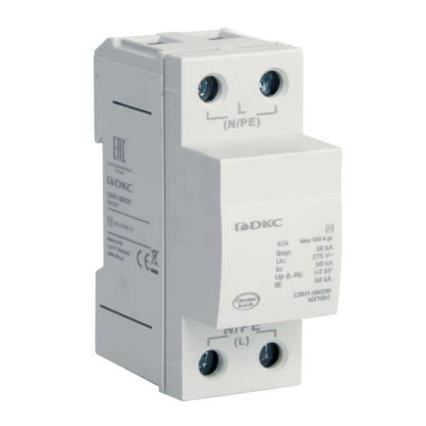DKC УЗИП, класс I, 1-полюсный, L-N, 50кА