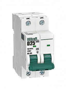 Dekraft Автоматический выключатель 2Р 25А х-ка D ВА-103 6кА 12355DEK