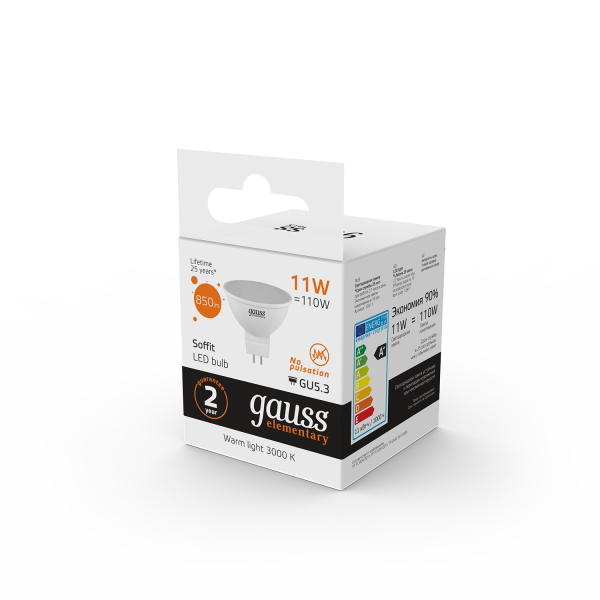 Купить Gauss Лампа Elementary MR16 11W 850lm 3000K GU5.3 LED 13511