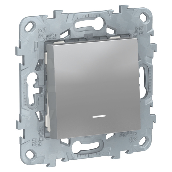 SE Unica New Алюминий Выключатель 1-клавишный, с подсветкой, сх. 1а NU520130N