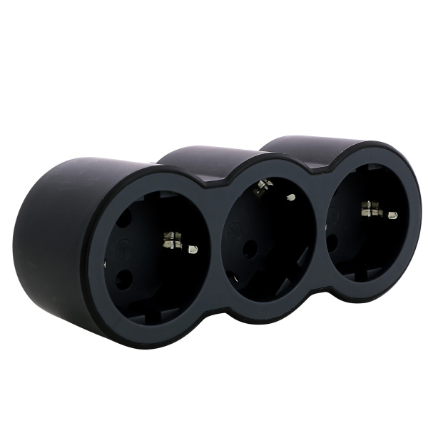 Legrand Revolution Стандарт Черный Тройник 3х2К+З, вертикальные розетки 694519