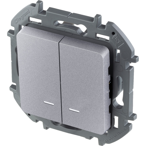 Купить Legrand INSPIRIA Алюминий Выключатель двухклавишный с подсветкой/индикацией 10 AX - 250 В 673632