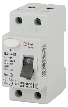 ЭРА Pro Устройство защитного отключения NO-902-152 УЗО ВД1-63S 1P+N 63А 100мА