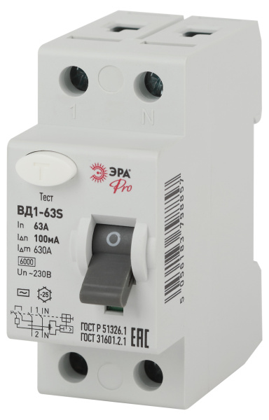ЭРА Pro Устройство защитного отключения NO-902-152 УЗО ВД1-63S 1P+N 63А 100мА