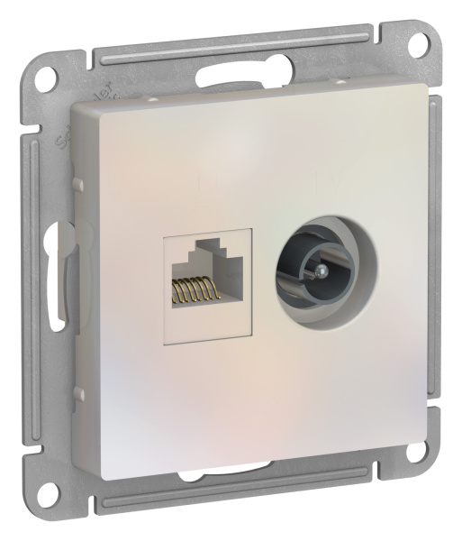 Купить Systeme Electric AtlasDesign Жемчуг Розетка двойная комп+ТВ, RJ45+TV, кат.5E, механизм