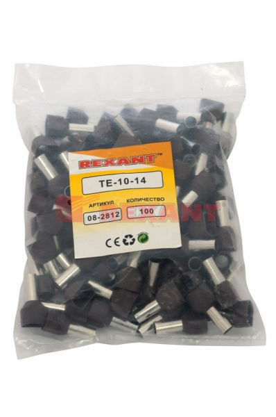 Купить Наконечник штыревой втулочный изолированный F-14мм 2х10мм² (НШВи(2) 10-14 / НГи2 10-14) красный Rexant 08-2812