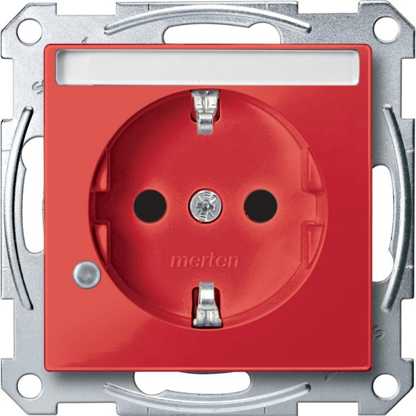 Купить SE Merten SM Рубин Розетка с/з с защитными шторками, полем для надписи и индикацией(MTN2303-0306)