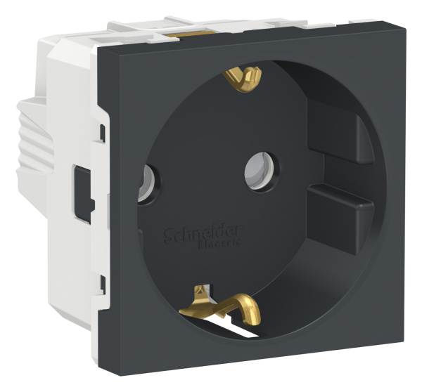 Купить SE Unica Modular Антрацит Розетка с/з со шторками, винт. зажим, 16А, 250В, 2 модуля NU303754