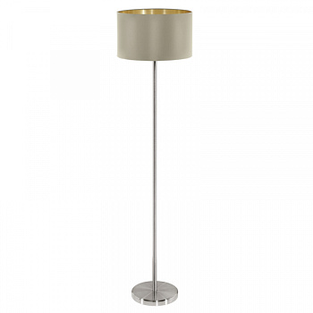 Eglo Торшер MASERLO с ножн. выкл., 1х60W (E27), Ø380, H1510, никель матовый/текстиль, серо-коричневый, золотой 95171