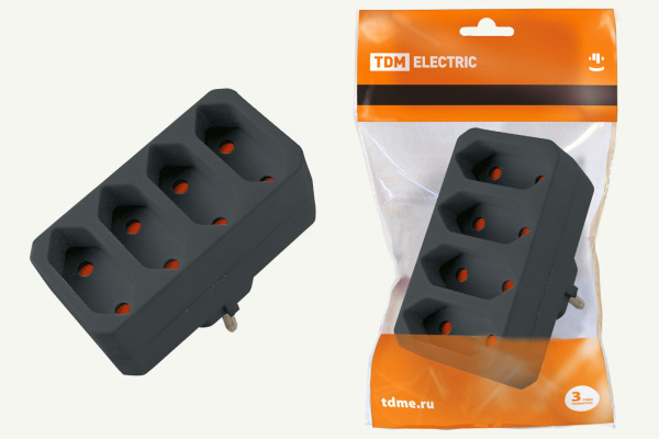TDM Блок на 4 гнезда 2П 2,5 А 250 B под плоскую вилку черный SQ1806-0303