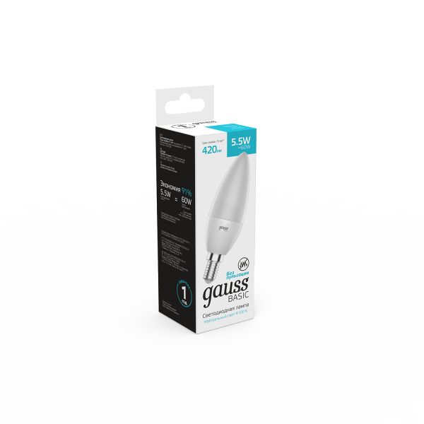 Купить Gauss Лампа Basic Свеча 5,5W 420lm 4100K E14 LED 1033126