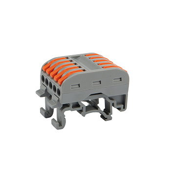 Клемма СМК 222-425D проходная 5-полюсная, с креплением на DIN-рейку (0,08-4 мм²) серая (20 шт./уп.) Rexant 07-5236