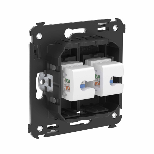 Купить DKC Телефонная розетка RJ-12 без шторки в стену двойная, "Avanti", "Черный матовый"